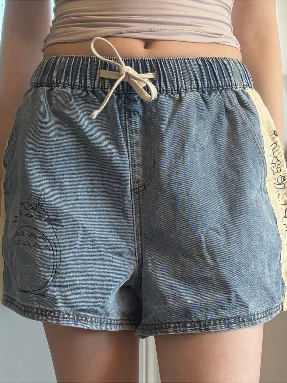 Casual Blue Totoro Drawstring Women's Shorts